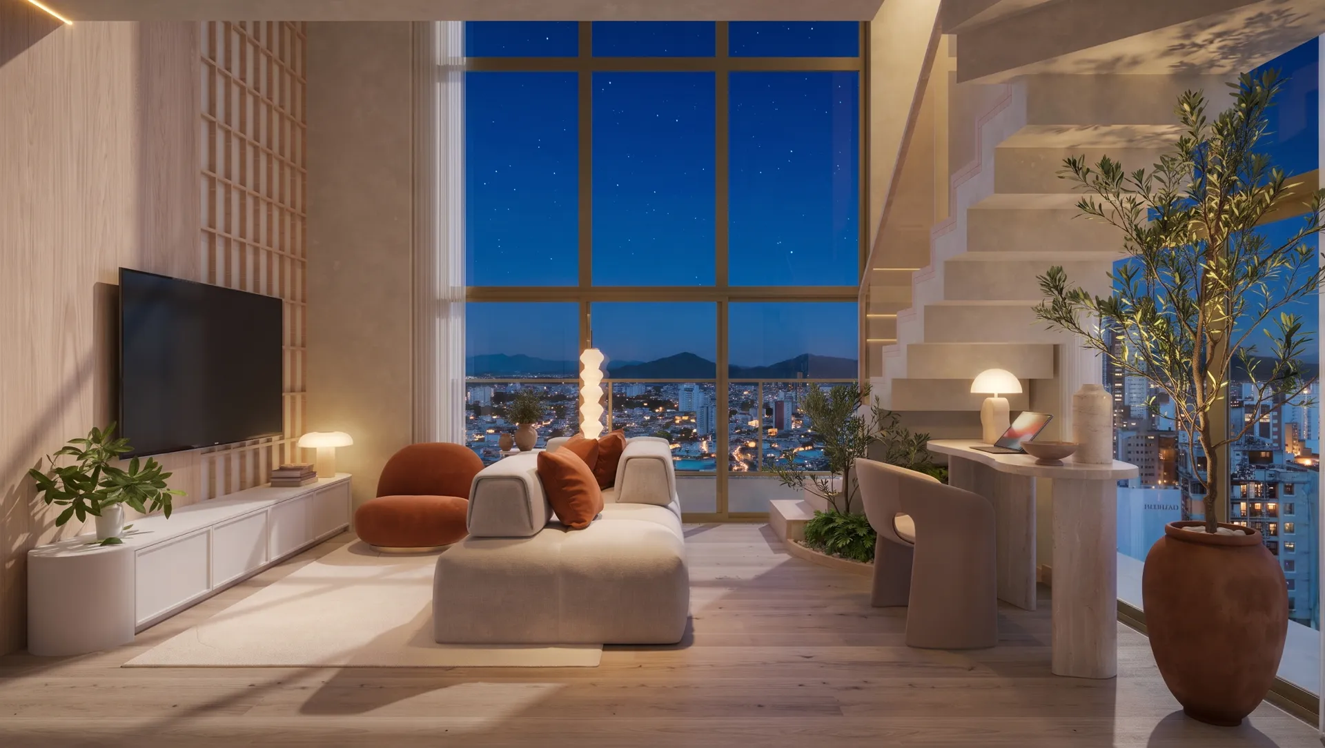 O mesmo loft duplex à noite